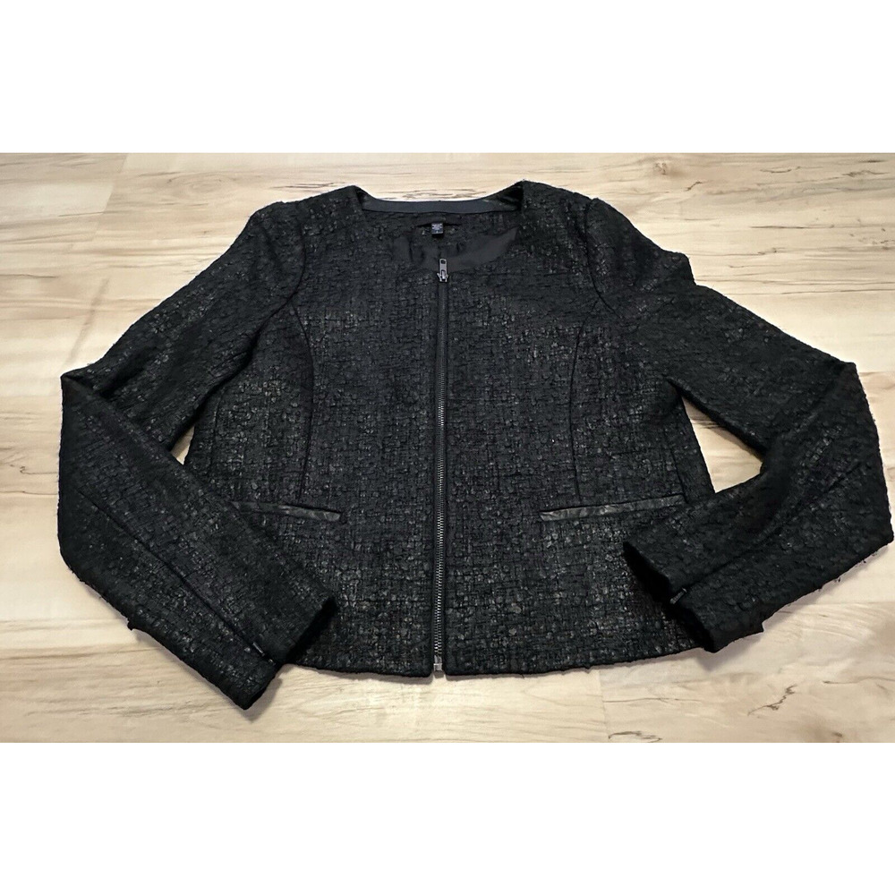 Joes Jeans Women L Jacket Blazer Textured Moto Wool Blend Shiny Zipper‎ Black